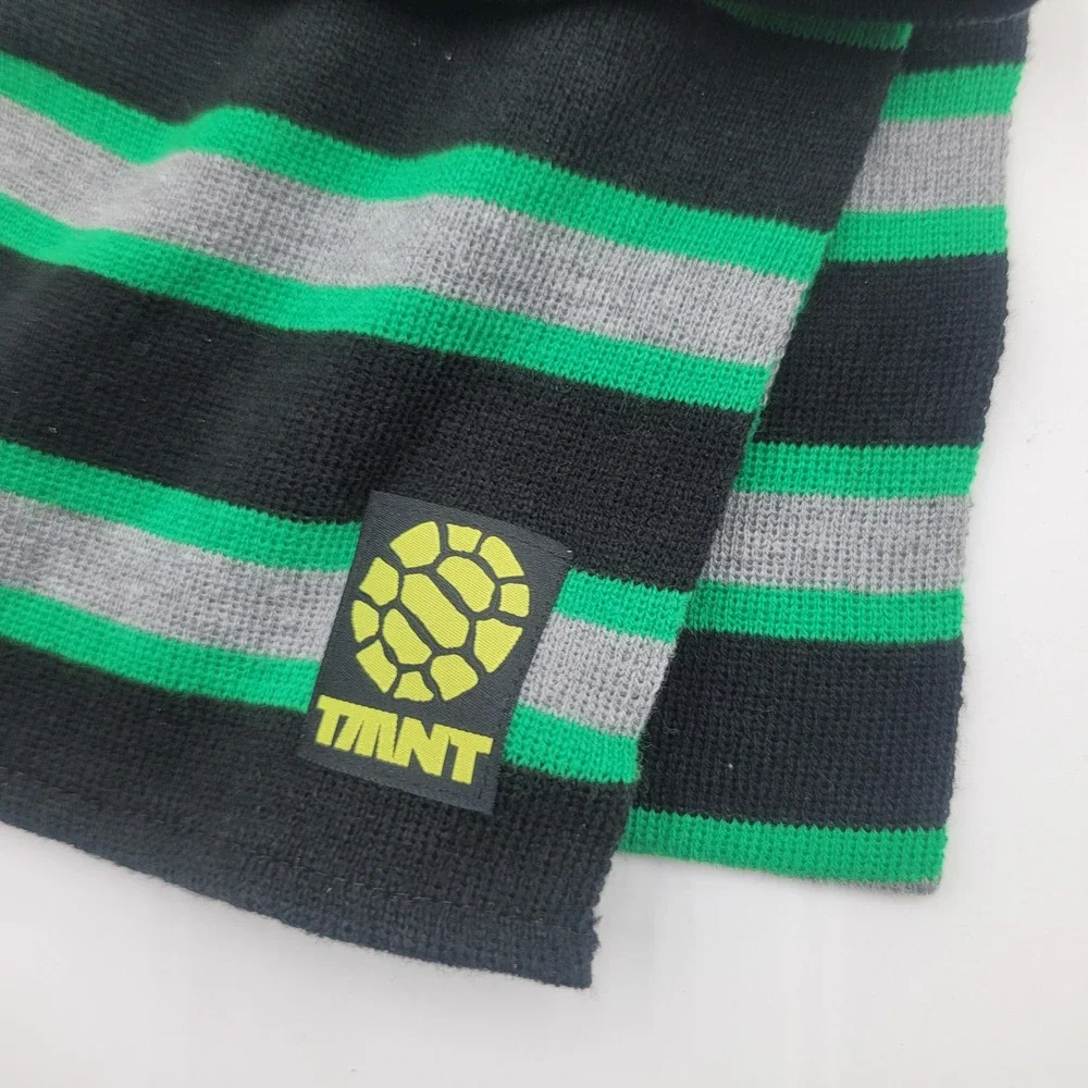 TMNT Boys Hat Glove and Scarf Set Nickelodeon Ninja Turtles Green Black Striped